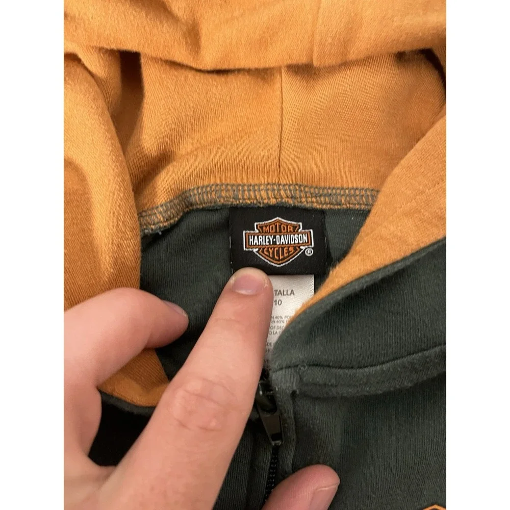 Harley-Davidson Youth Zip Hoodie Size 8/10 Green Orange Beige Jacket